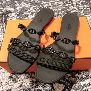 Hermes Rivage Sandal Black Size 38